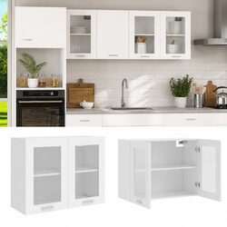 White Engineered Wood Hanging Glass Cabinet with Shelves