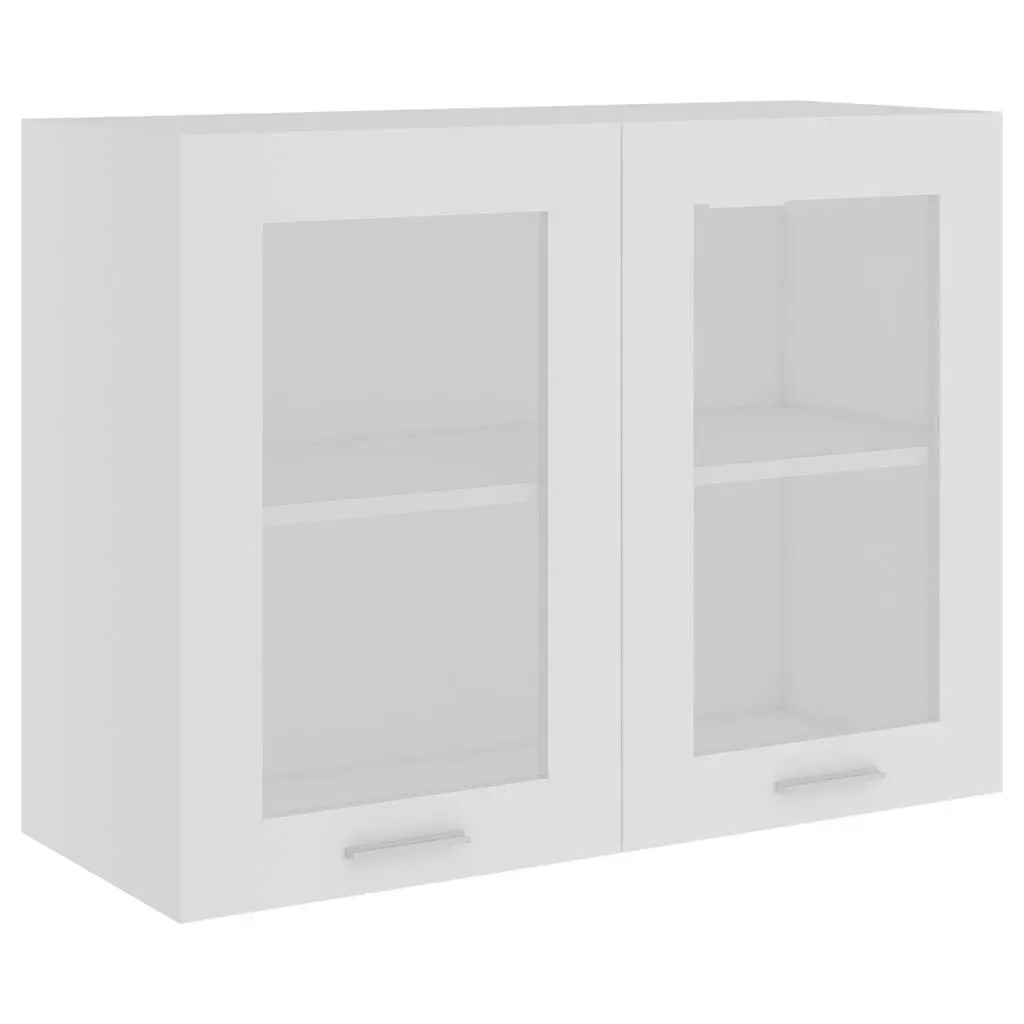 White Engineered Wood Hanging Glass Cabinet with Shelves