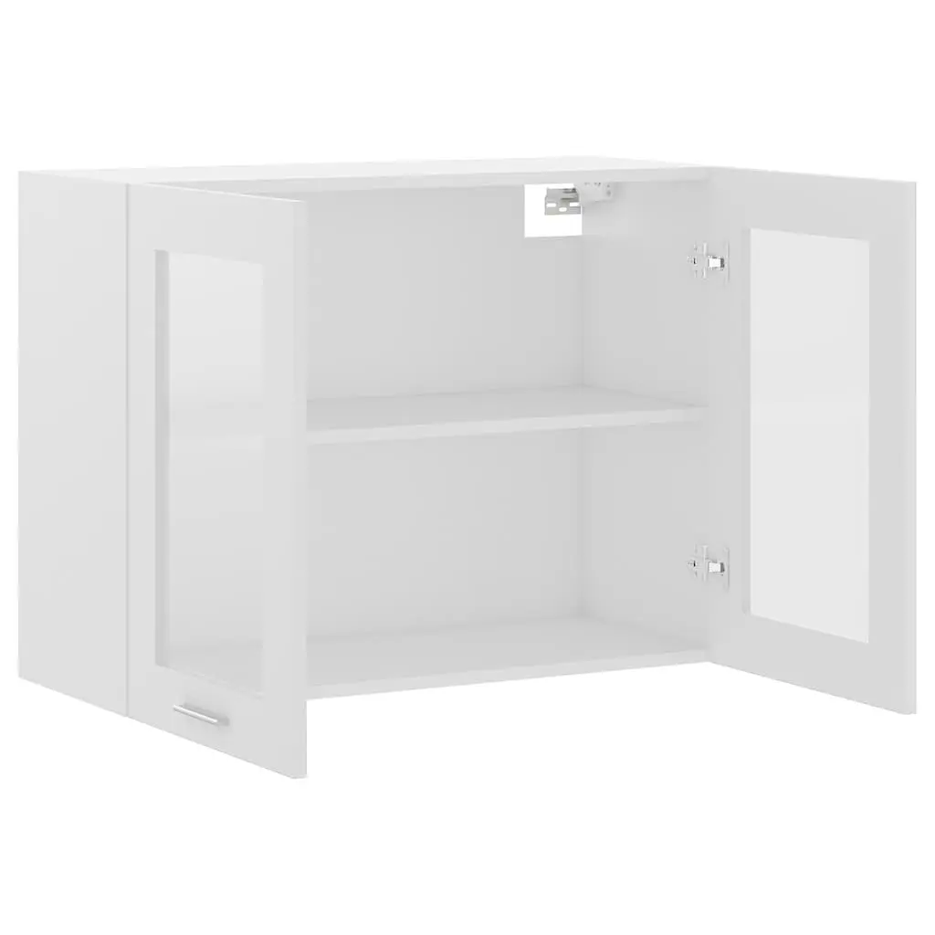 White Engineered Wood Hanging Glass Cabinet with Shelves