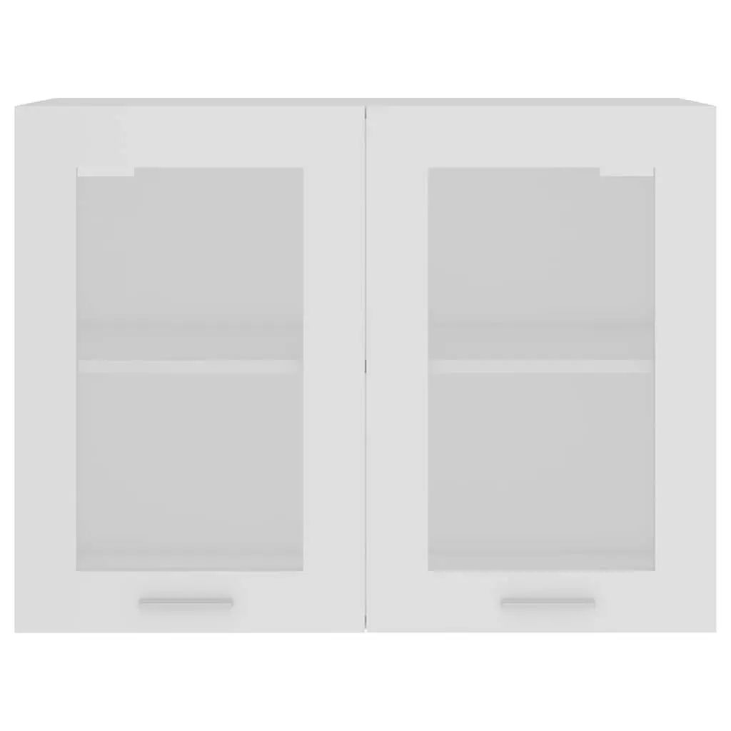 White Engineered Wood Hanging Glass Cabinet with Shelves