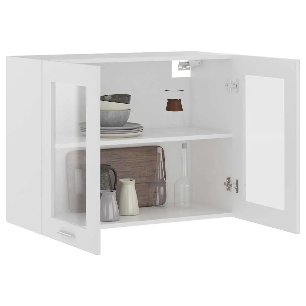 White Engineered Wood Hanging Glass Cabinet with Shelves