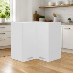 White Corner Kitchen Cabinet with Two Shelves and Doors