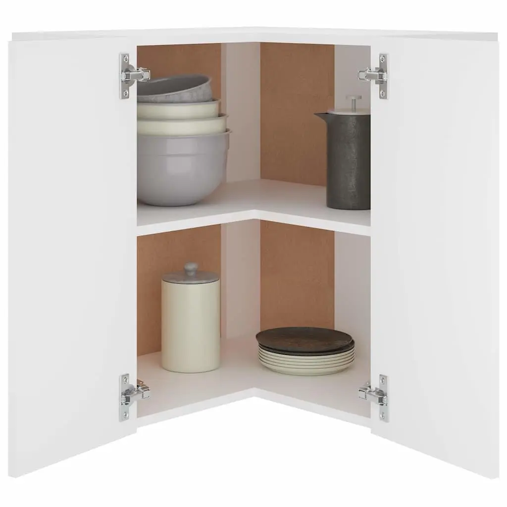 Hanging Corner Kitchen Cabinet White Two Shelves Engineered Wood