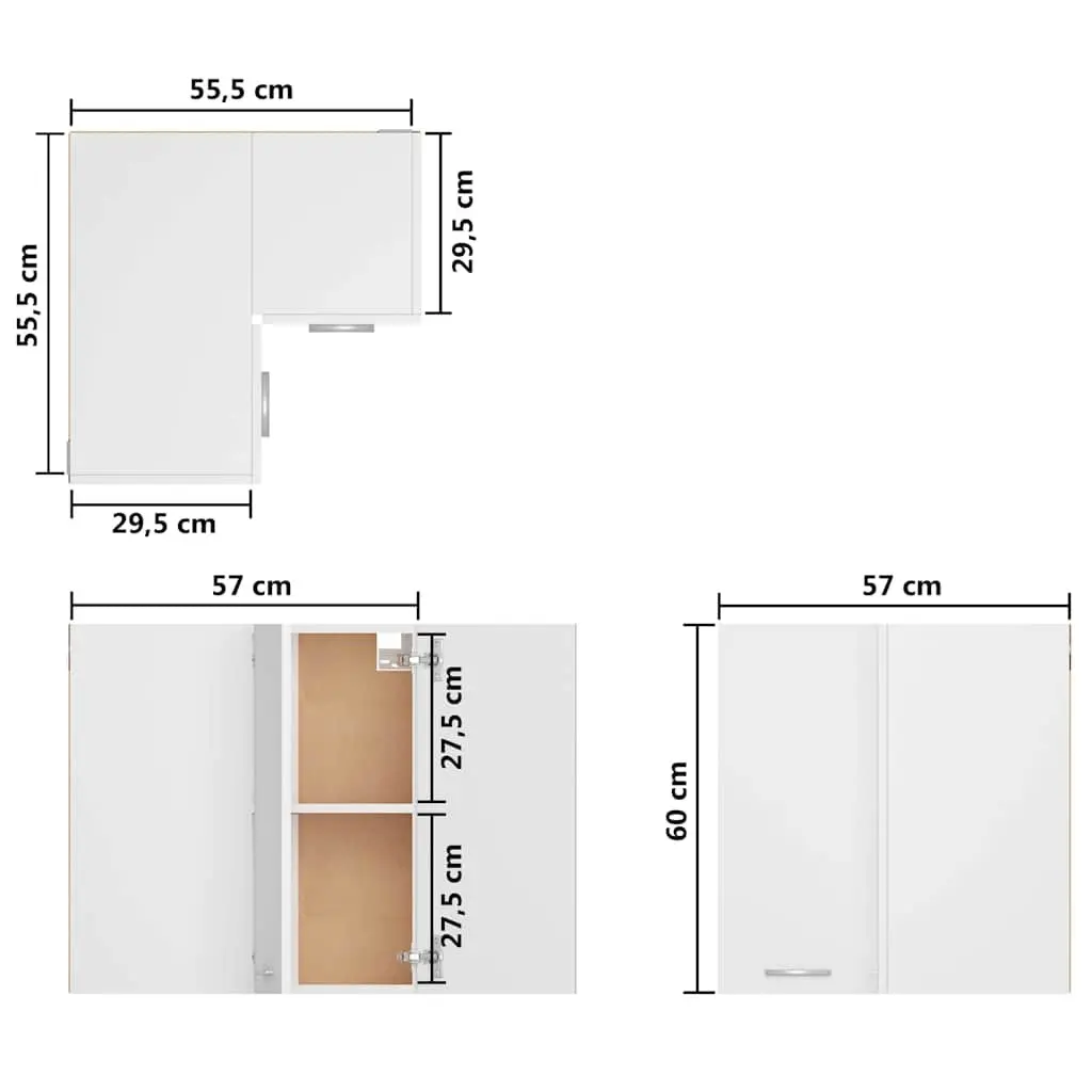Hanging Corner Kitchen Cabinet White Two Shelves Engineered Wood