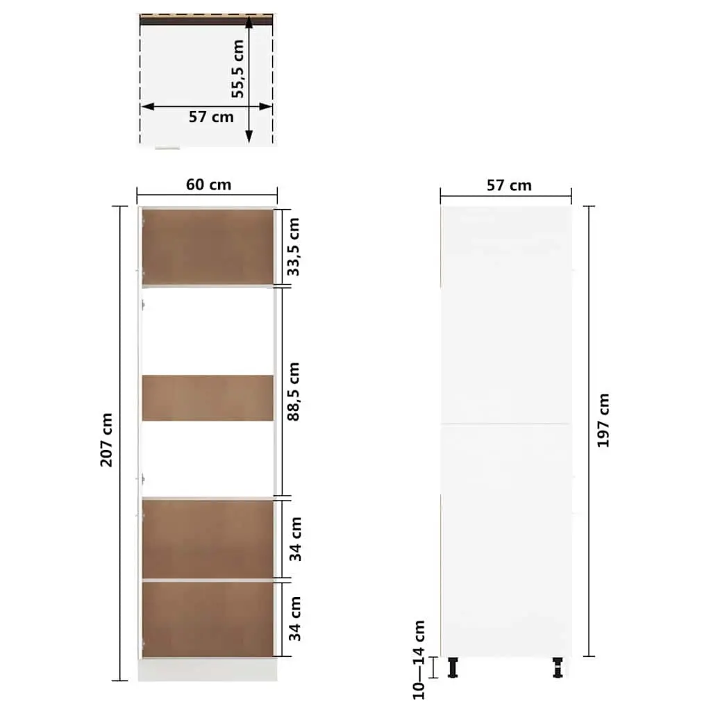 White Kitchen Storage Cabinet Four Shelf 60x57x207cm Engineered Wood