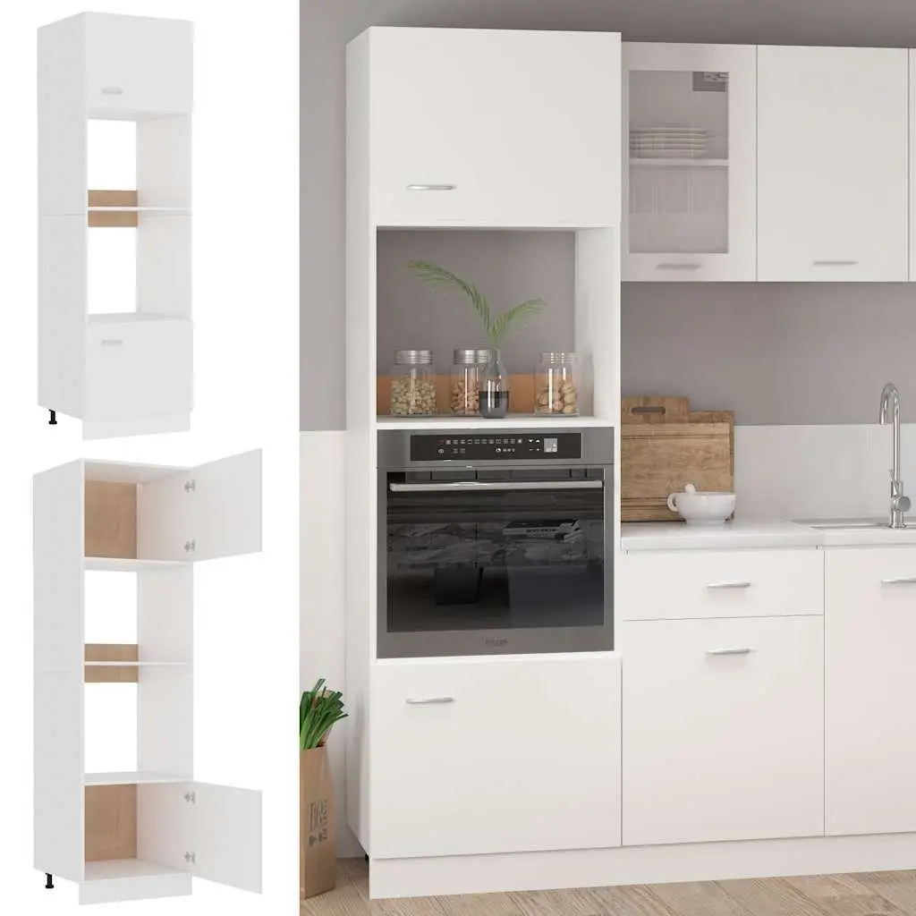 Microwave Cabinet White 60x57x207cm Engineered Wood Kitchen Storage Cupboard 4 Shelves 2 Doors