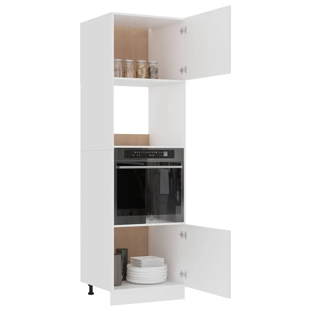 Microwave Cabinet White 60x57x207cm Engineered Wood Kitchen Storage Cupboard 4 Shelves 2 Doors