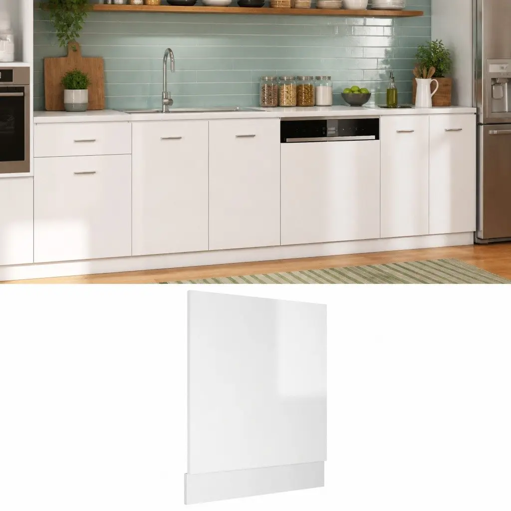 Dishwasher Panel White High Gloss 59.5 x 3 x 67 cm Engineered Wood