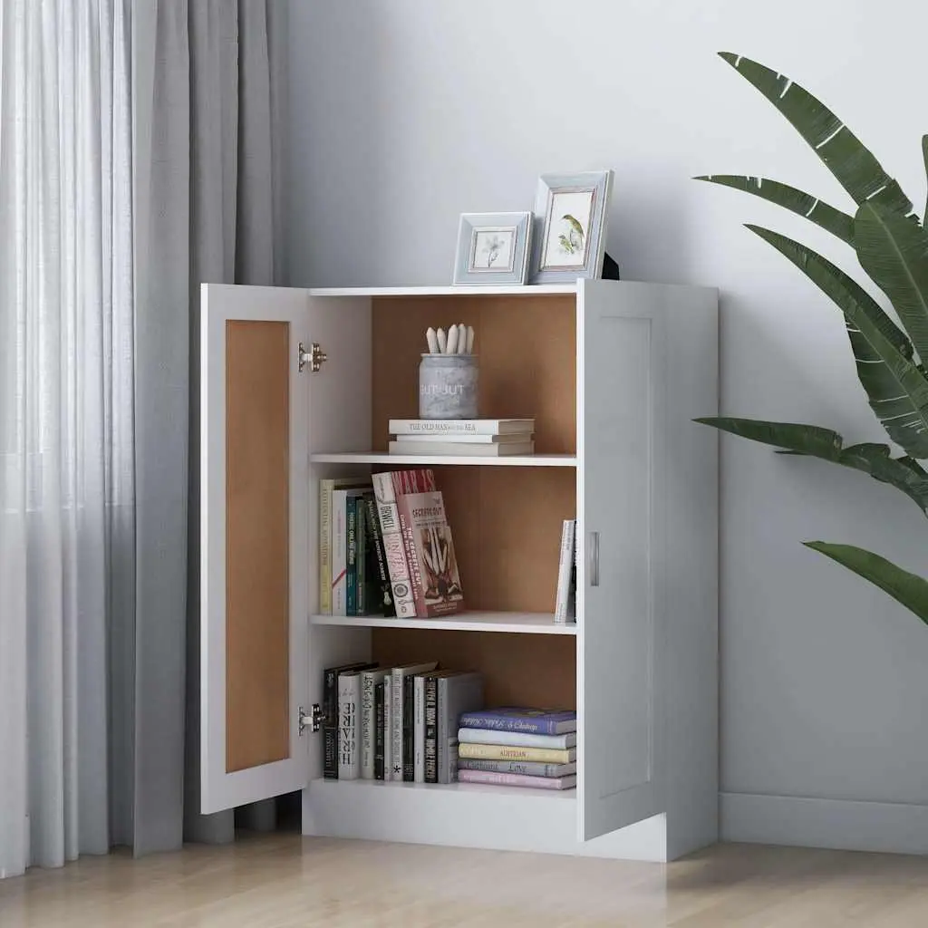 White Book Cabinet Storage Shelving Unit with Doors and Compartments