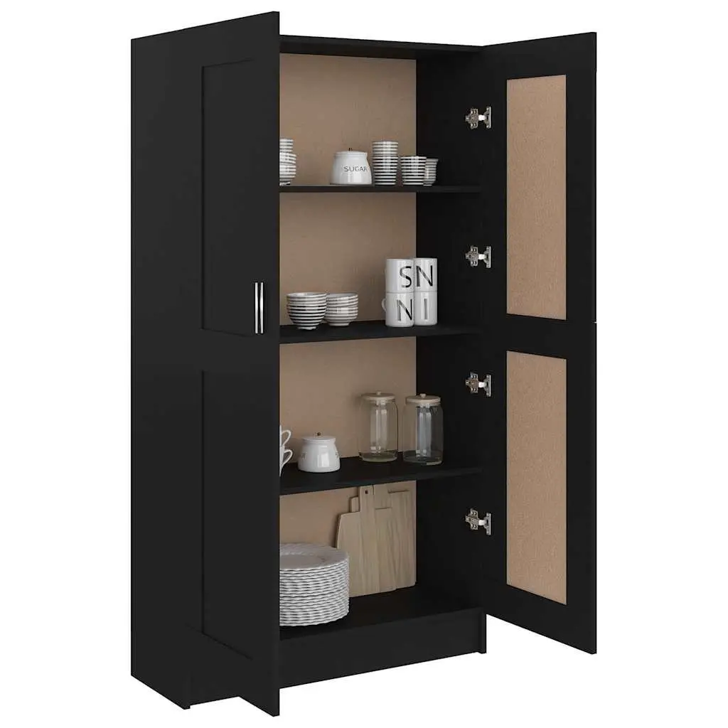 Book Cabinet Black Engineered Wood Storage Shelving Unit with Doors 4 Compartments