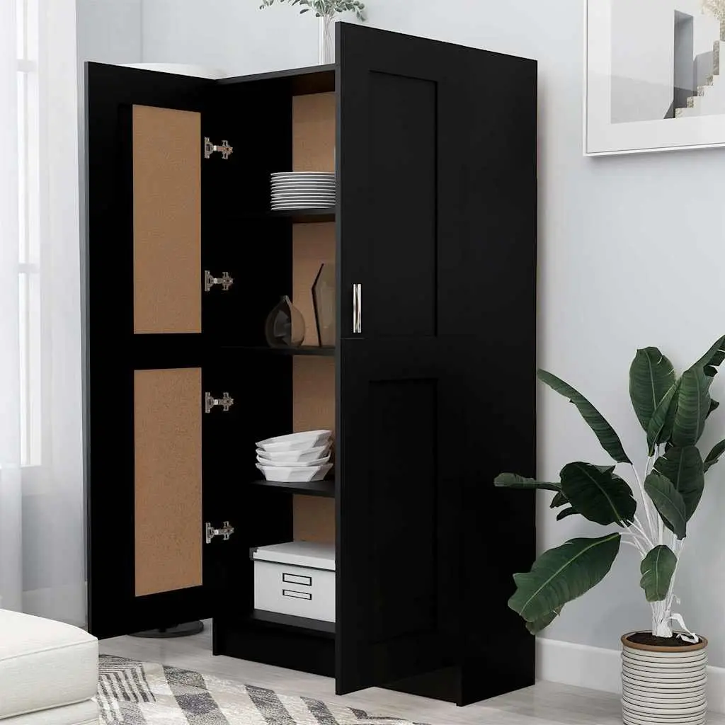 Book Cabinet Black Engineered Wood Storage Shelving Unit with Doors 4 Compartments