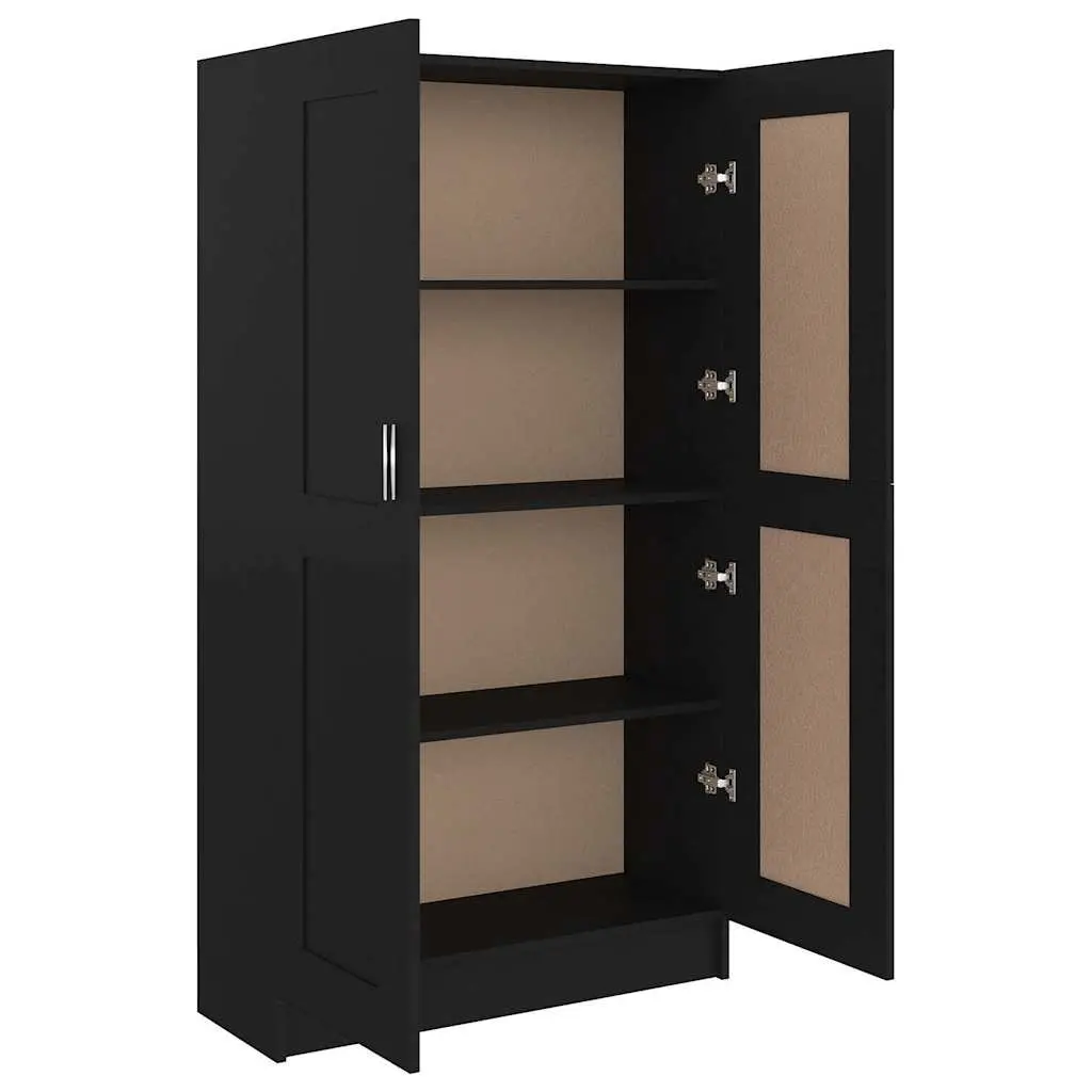 Book Cabinet Black Engineered Wood Storage Shelving Unit with Doors 4 Compartments