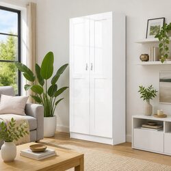 5-Shelf White Book Cabinet with Doors for Organized Storage