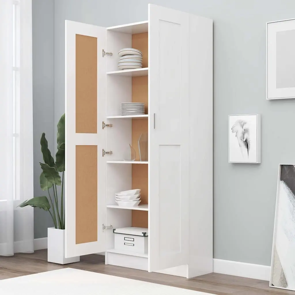 5-Shelf White Book Cabinet with Doors for Organized Storage