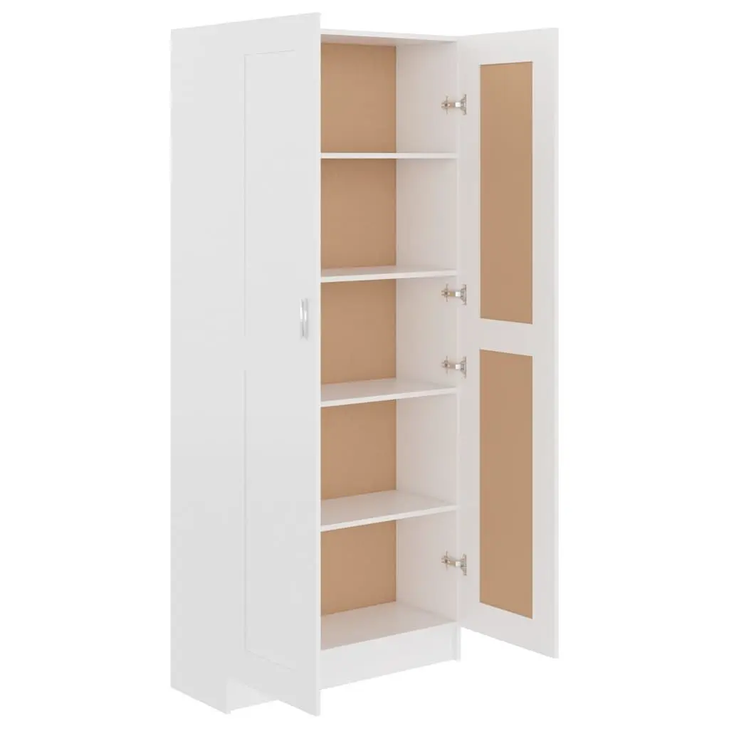5-Shelf White Book Cabinet with Doors for Organized Storage