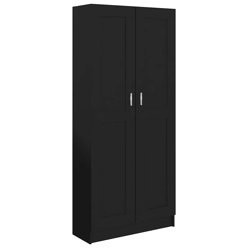 Book Cabinet Black 82.5x30.5x185.5 cm Engineered Wood Storage Shelving Unit 5 Compartments 2 Doors