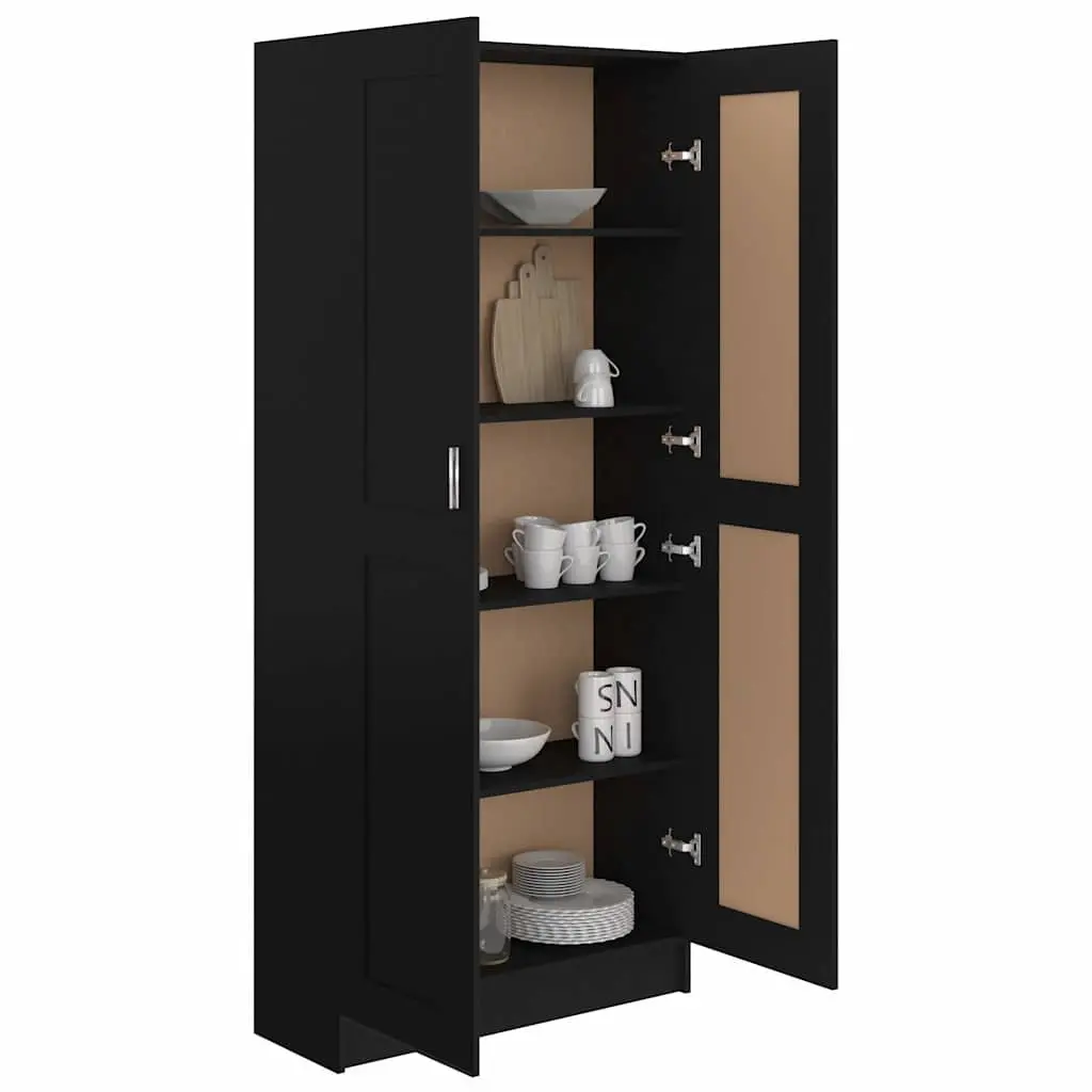 Book Cabinet Black 82.5x30.5x185.5 cm Engineered Wood Storage Shelving Unit 5 Compartments 2 Doors