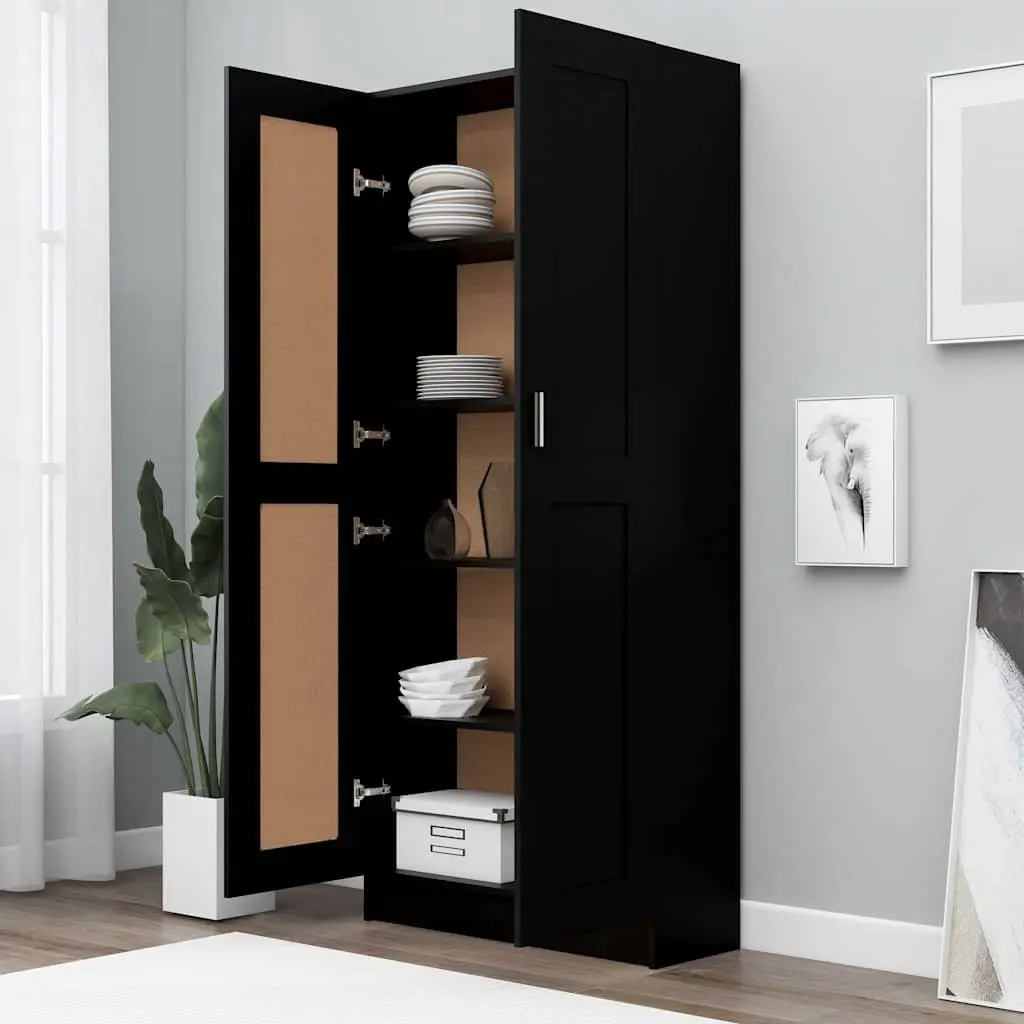 Book Cabinet Black 82.5x30.5x185.5 cm Engineered Wood Storage Shelving Unit 5 Compartments 2 Doors