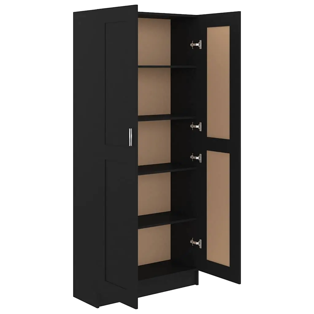 Book Cabinet Black 82.5x30.5x185.5 cm Engineered Wood Storage Shelving Unit 5 Compartments 2 Doors