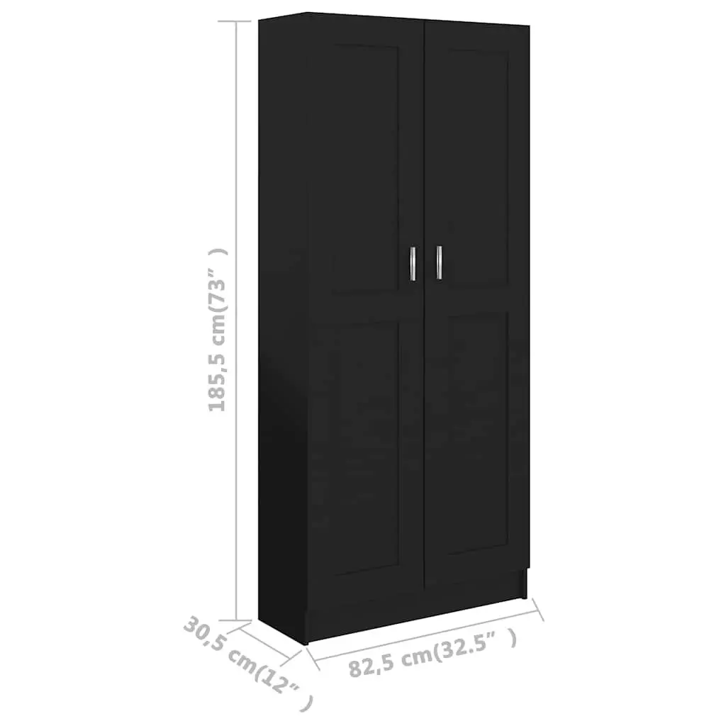 Book Cabinet Black 82.5x30.5x185.5 cm Engineered Wood Storage Shelving Unit 5 Compartments 2 Doors