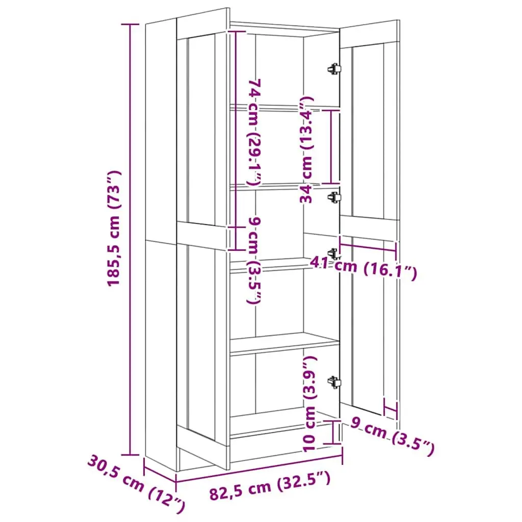 Book Cabinet Black 82.5x30.5x185.5 cm Engineered Wood Storage Shelving Unit 5 Compartments 2 Doors