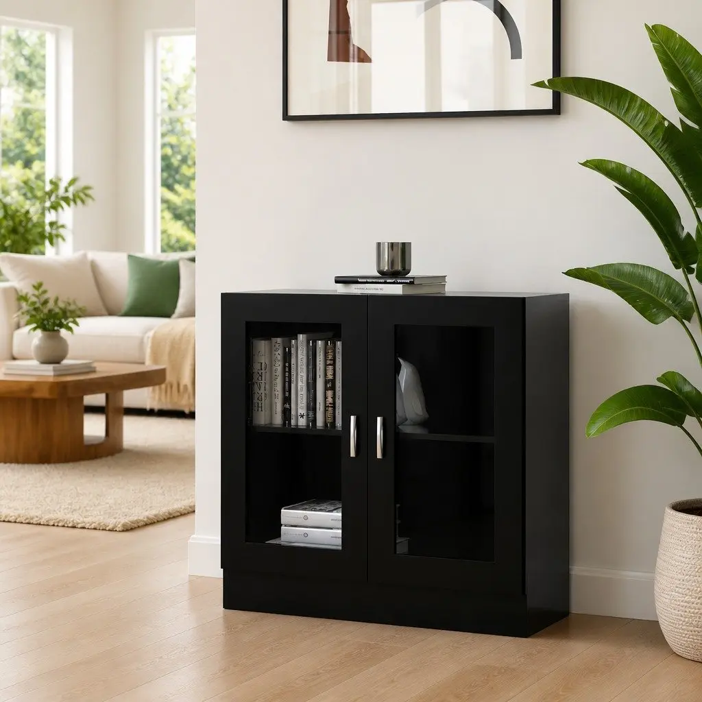 Black Display Cabinet 82.5x30.5x80cm Engineered Wood
