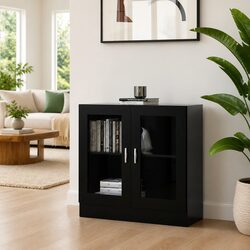 Black Display Cabinet 82.5x30.5x80cm Engineered Wood