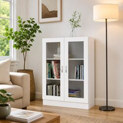 Vitrine Cabinet in White Engineered Wood for Stylish Storage