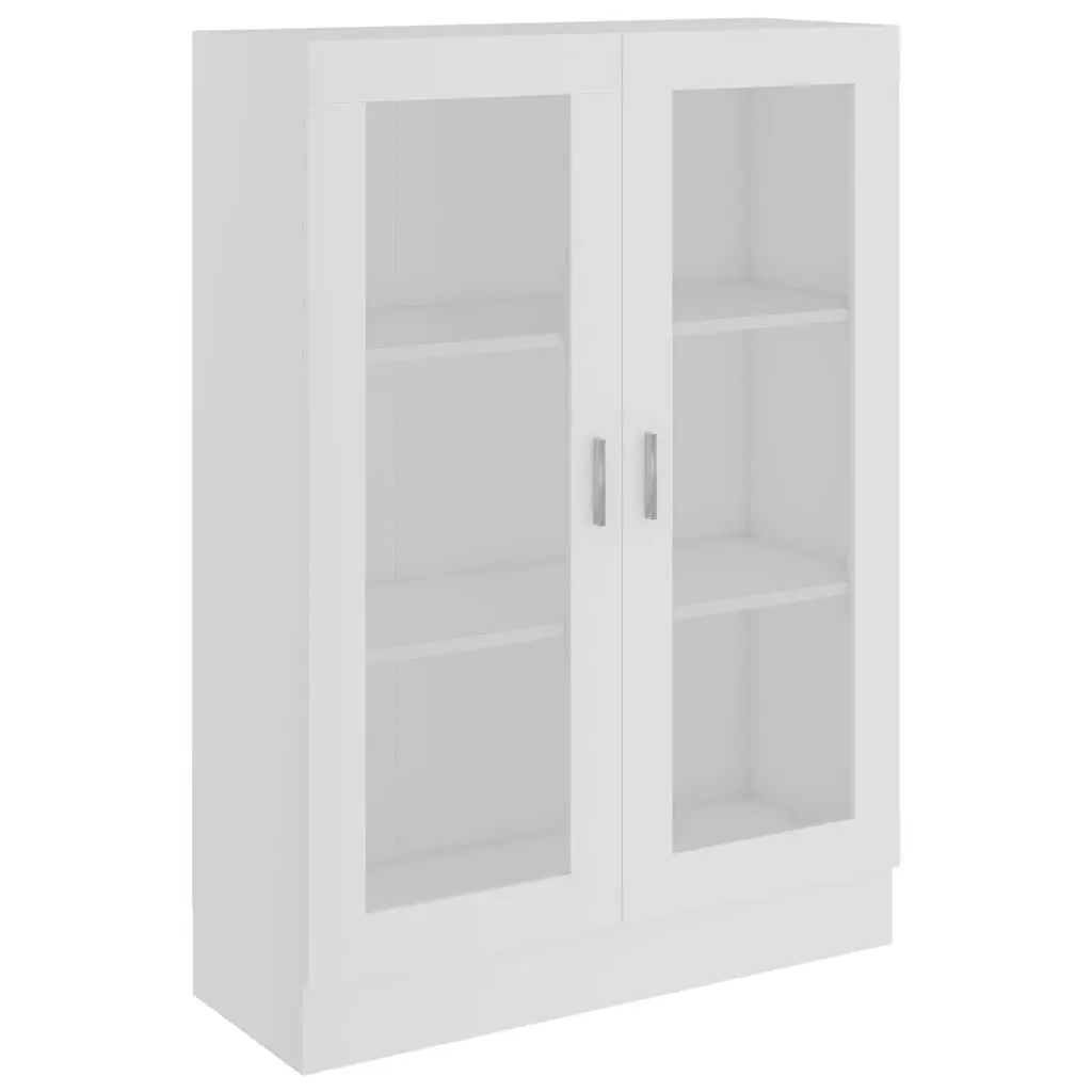 Vitrine Cabinet White Engineered Wood Bookcase Display Storage Shelving Unit