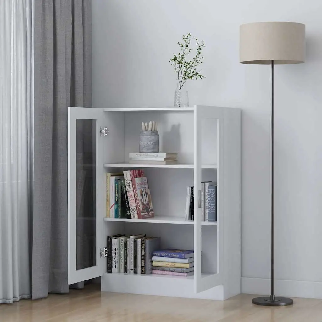 Vitrine Cabinet White Engineered Wood Bookcase Display Storage Shelving Unit
