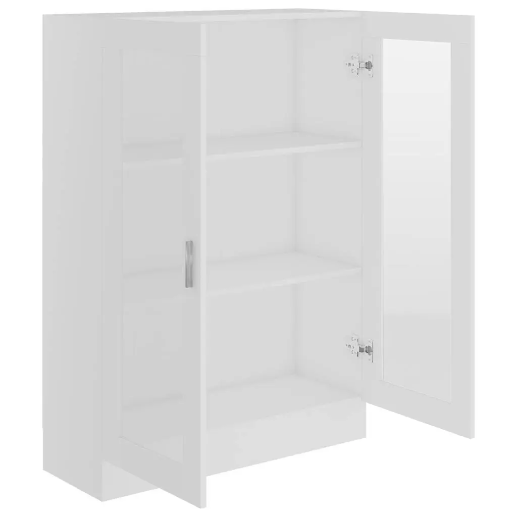 Vitrine Cabinet White Engineered Wood Bookcase Display Storage Shelving Unit
