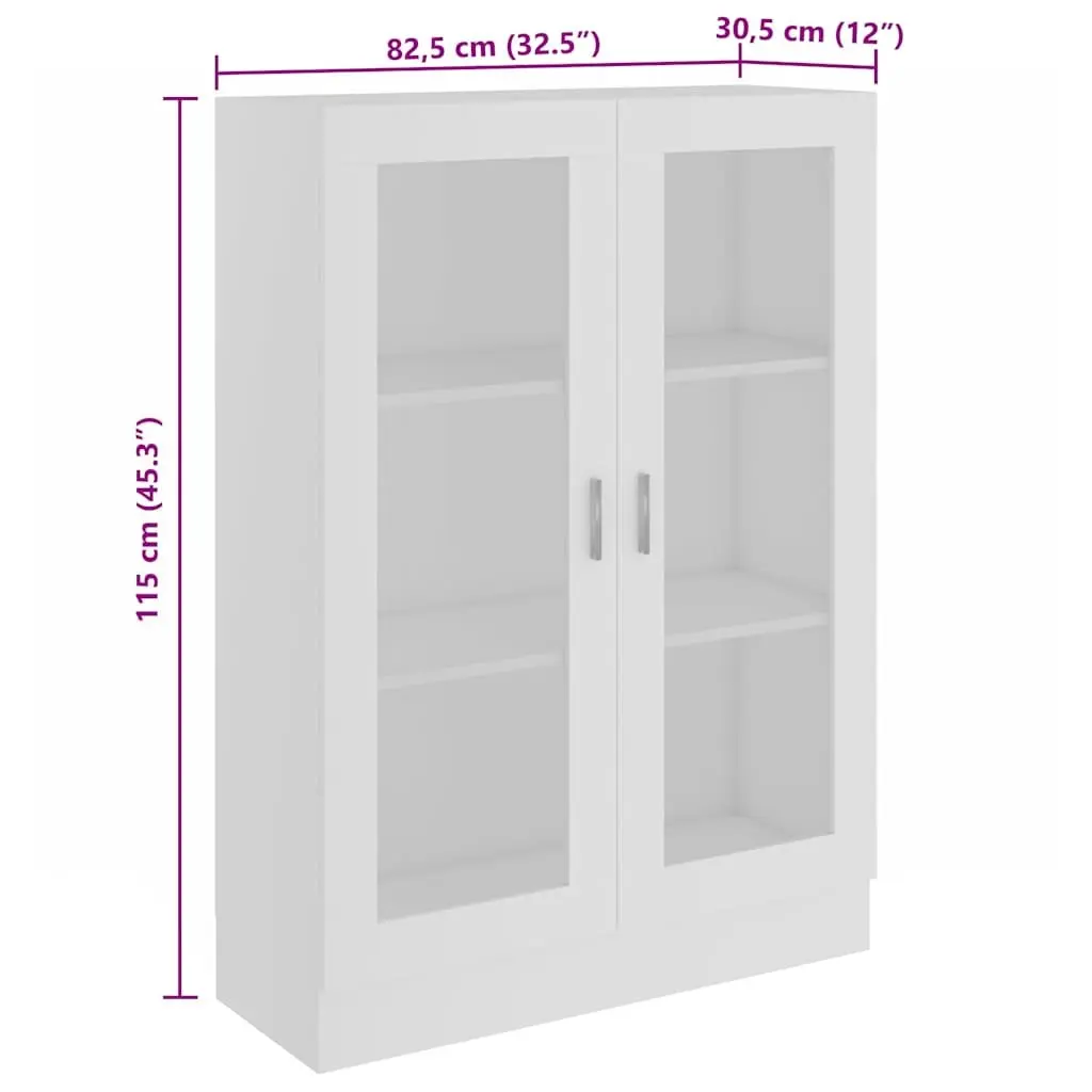 Vitrine Cabinet White Engineered Wood Bookcase Display Storage Shelving Unit