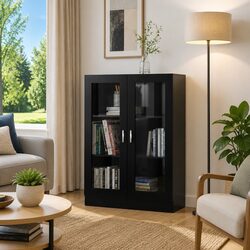 Vitrine Cabinet Black 82.5x30.5x115 cm Decorative Bookcase