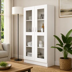 White Vitrine Cabinet Display Bookcase for Living Space