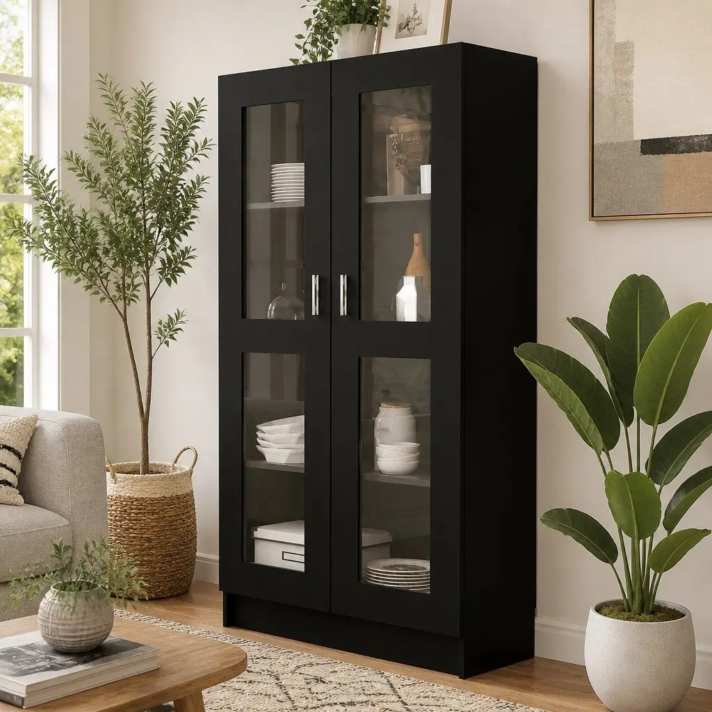 Black Vitrine Cabinet with 4 Compartments