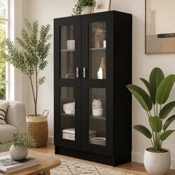 Elegant Black Vitrine Cabinet with 4 Compartments