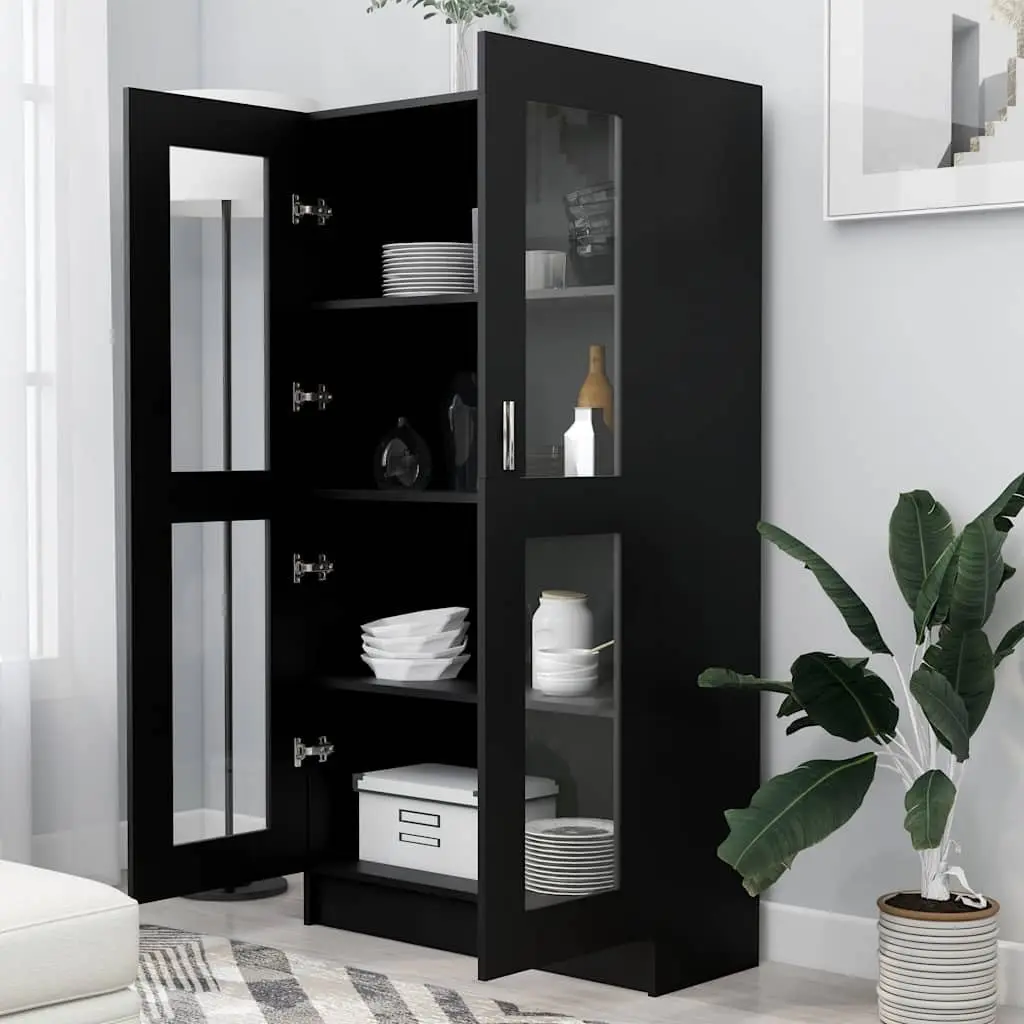 Black Vitrine Cabinet with 4 Compartments