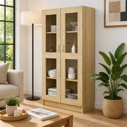 Brown Engineered Wood Vitrine Display Cabinet 82.5x30.5x150cm