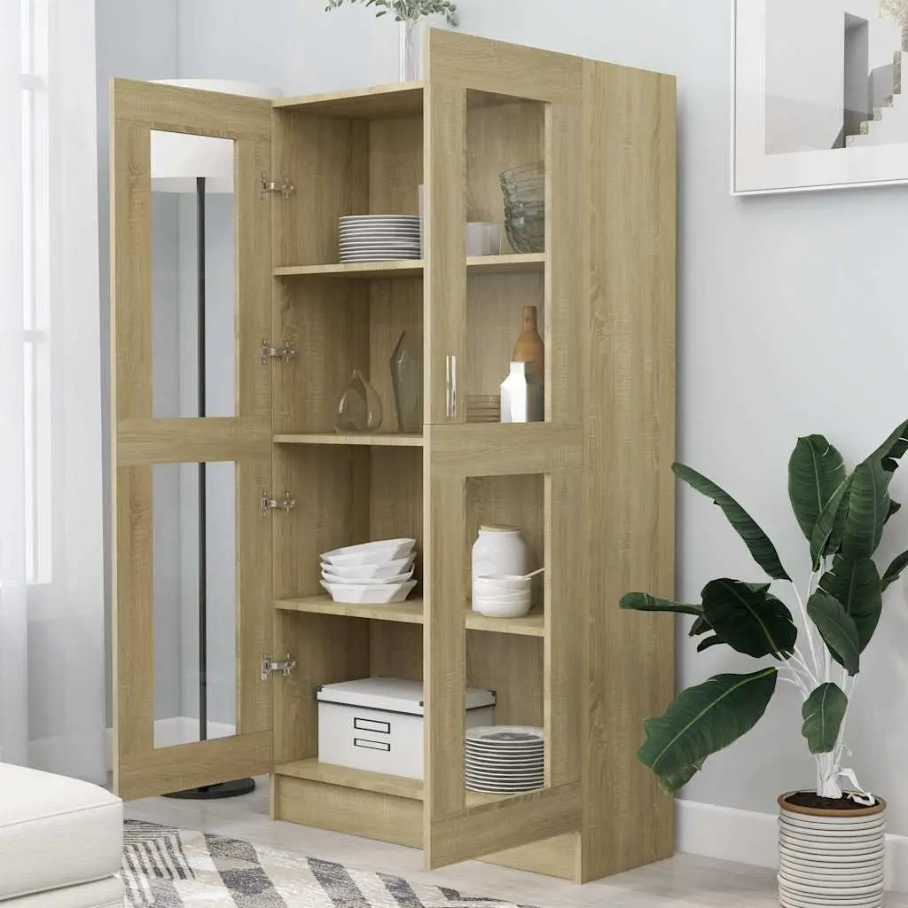 Brown Engineered Wood Vitrine Display Cabinet 82.5x30.5x150cm