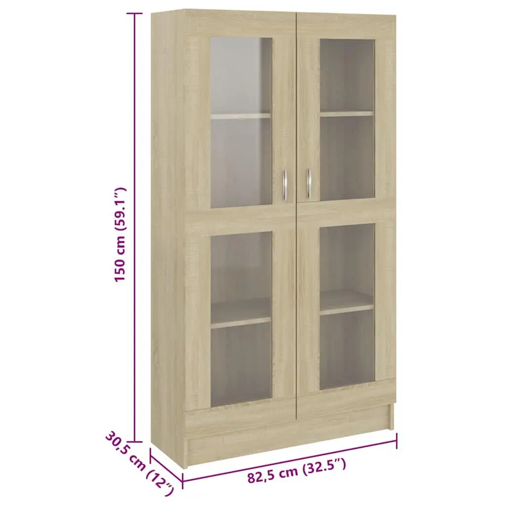 Brown Engineered Wood Vitrine Display Cabinet 82.5x30.5x150cm