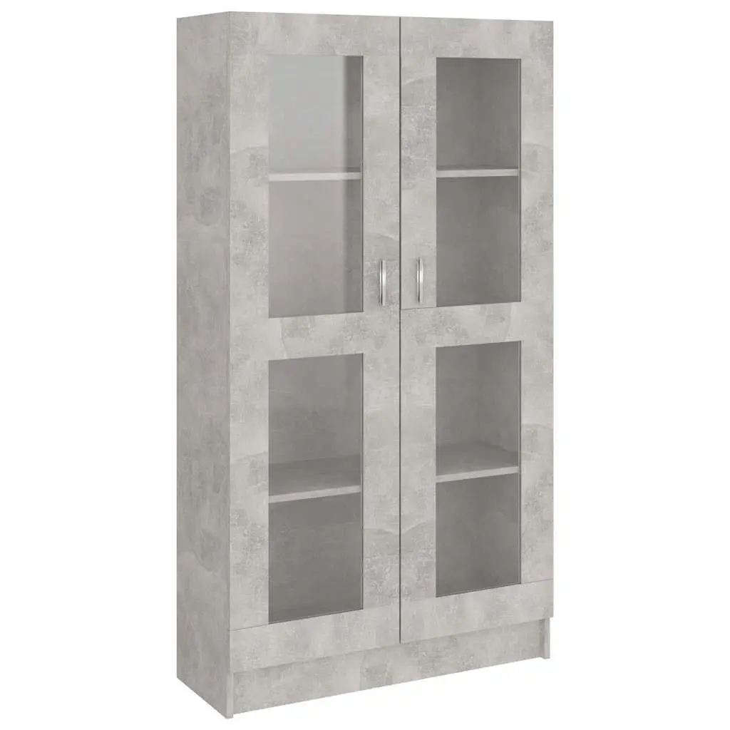 Grey Engineered Wood Vitrine Cabinet with 4 Compartments
