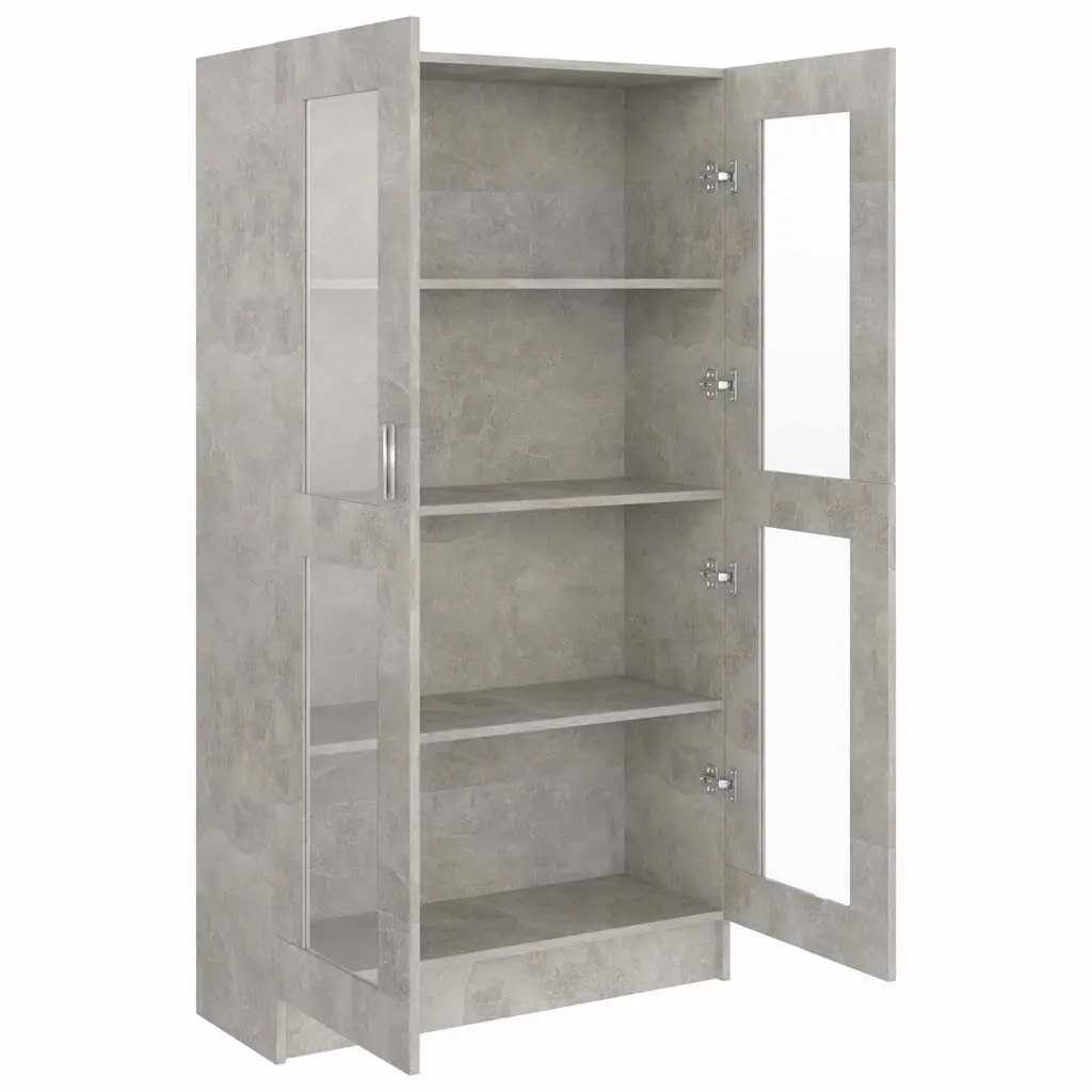 Grey Engineered Wood Vitrine Cabinet with 4 Compartments