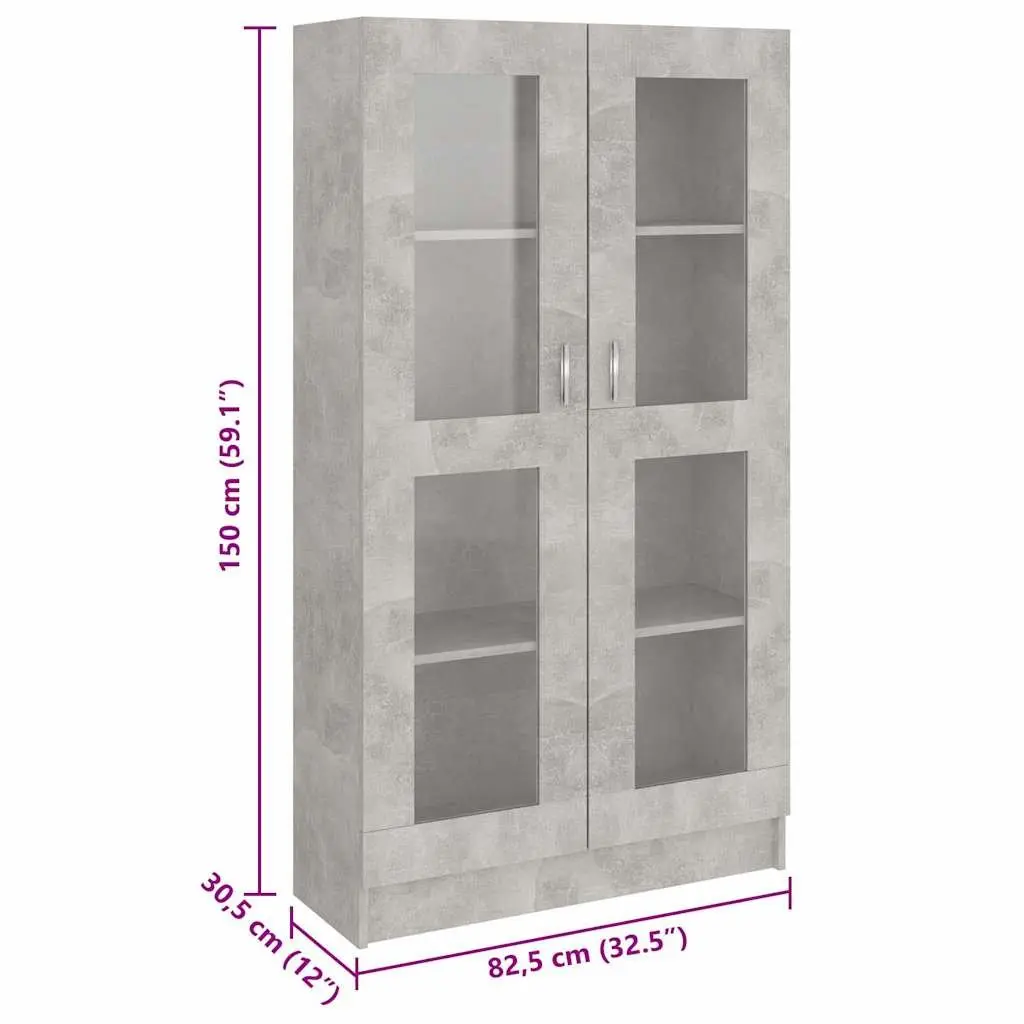 Grey Engineered Wood Vitrine Cabinet with 4 Compartments