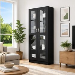 Stylish Black Vitrine Cabinet 82.5x30.5x185cm