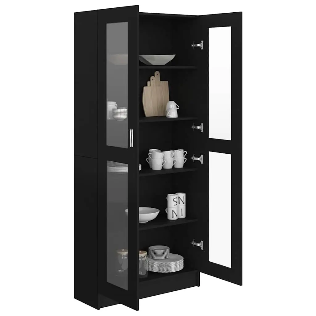 Vitrine Cabinet Engineered Wood Black 82.5x30.5x185cm 5 Compartments