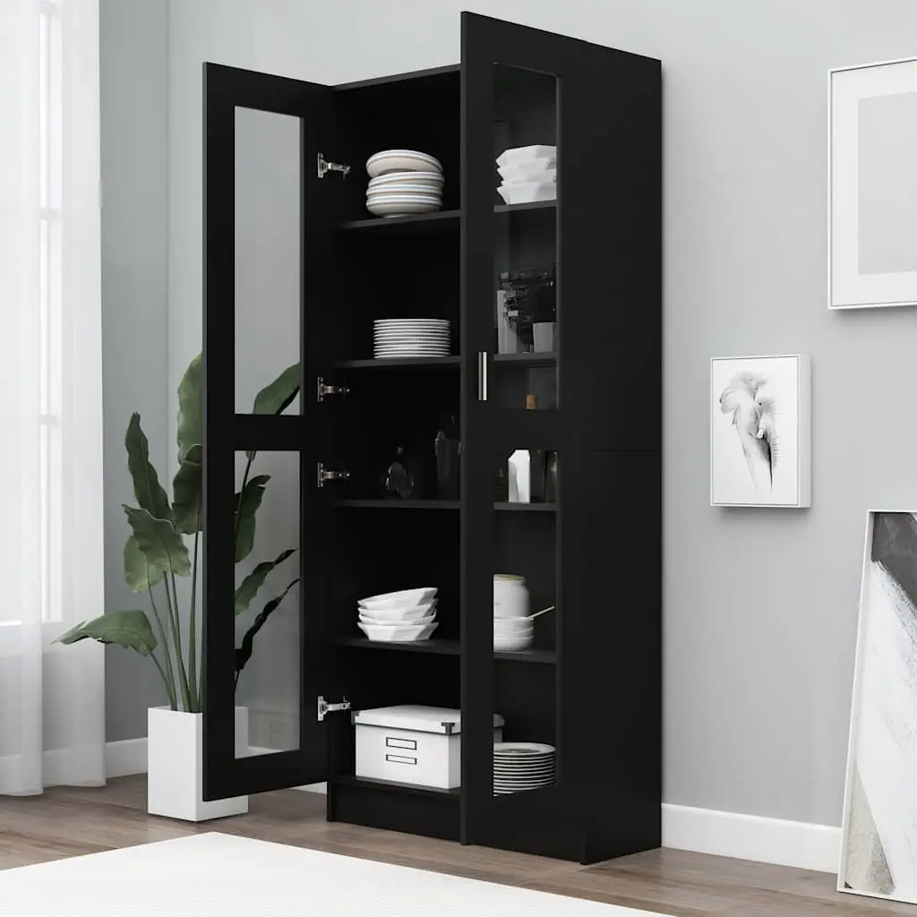 Vitrine Cabinet Engineered Wood Black 82.5x30.5x185cm 5 Compartments