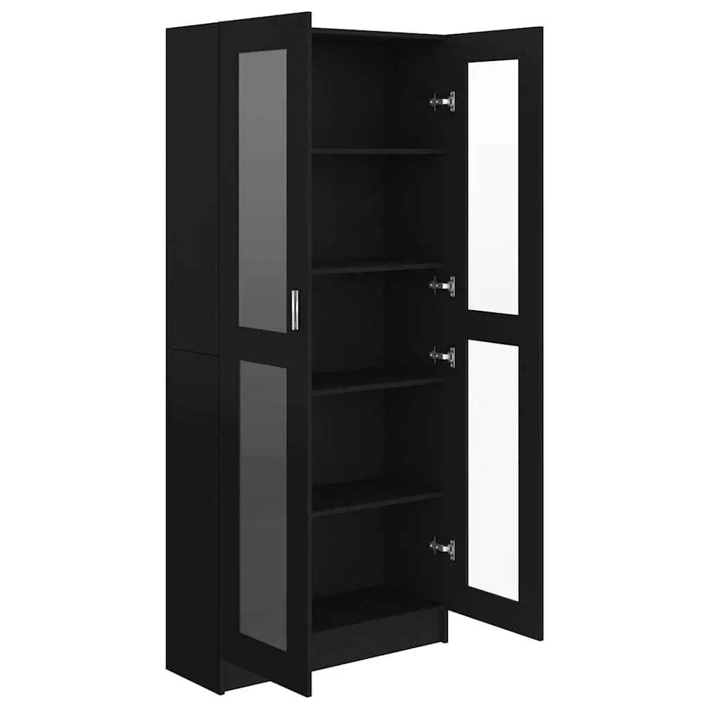 Vitrine Cabinet Engineered Wood Black 82.5x30.5x185cm 5 Compartments