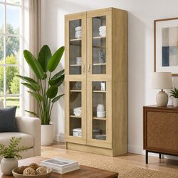 Brown Engineered Wood Vitrine Cabinet 82.5x30.5x185cm
