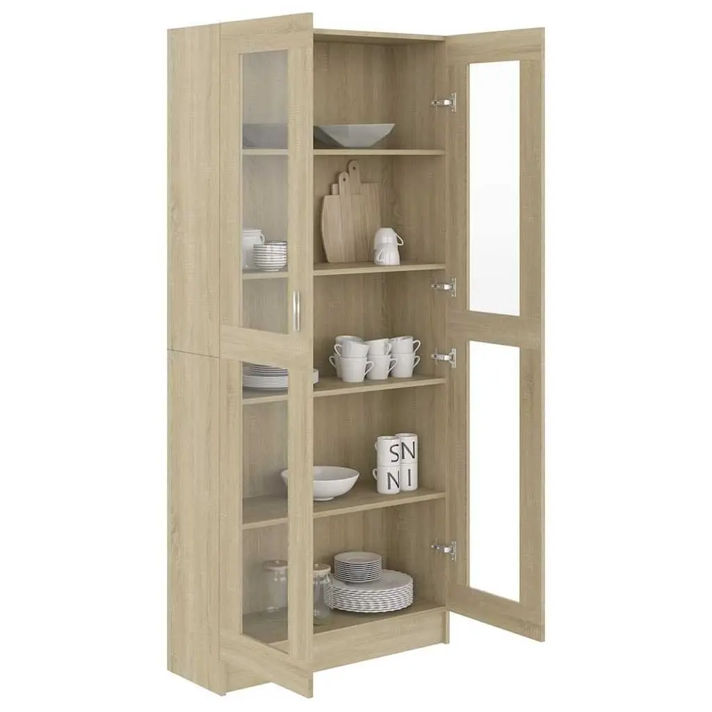 Brown Engineered Wood Vitrine Cabinet 82.5x30.5x185cm