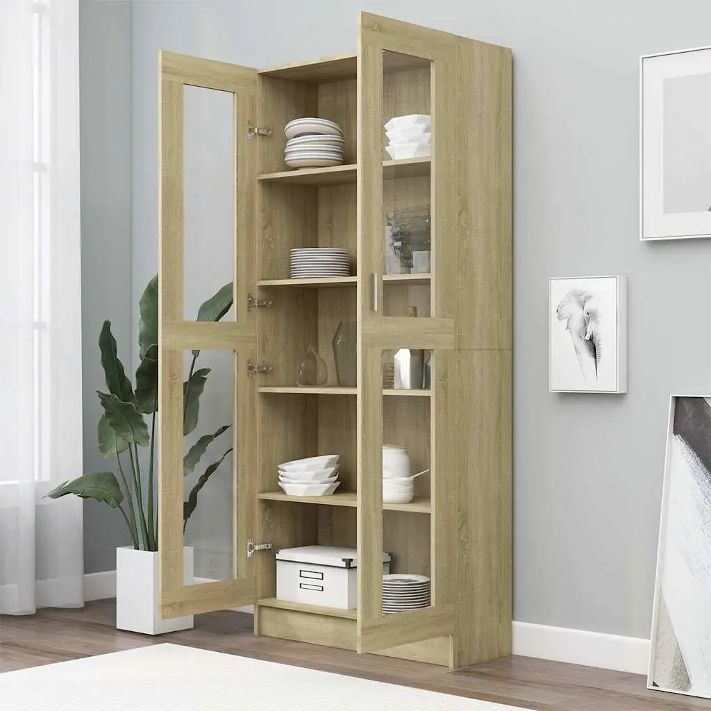 Brown Engineered Wood Vitrine Cabinet 82.5x30.5x185cm